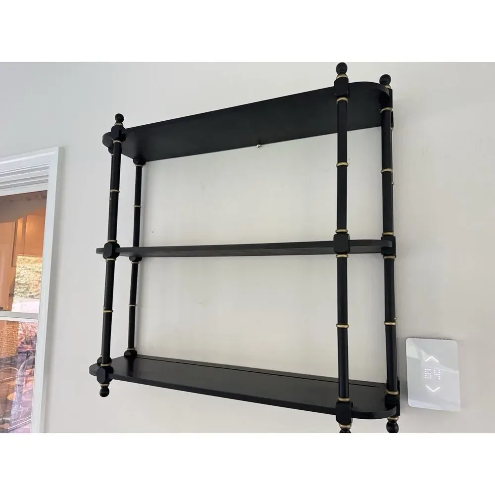VTG Bombay Co 1991 Faux Bamboo 3 Tier Wall Shelf Stand Black Gold 31x29x8”